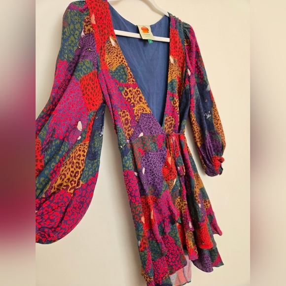 Farm Rio ruffled cheeta print wrap dress long sleeve | size Small - Picture 3 of 7